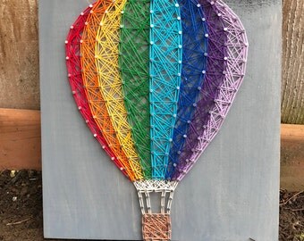 Rainbow Hot Air Balloon String Art