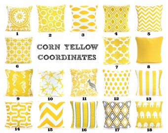Yellow Pillow Covers, Decorative Throw Pillows, Cushions, Corn Yellow on White Chevron Stripe Ikat Suzani One or More Mix & Match All Sizes