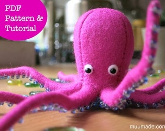 Octopus Sewing Pattern, Stuffed Animal Pattern, Handmade Gift, Decor, Felt Animal Pattern, Felt Toy Sewing Pattern, Gift for Children,