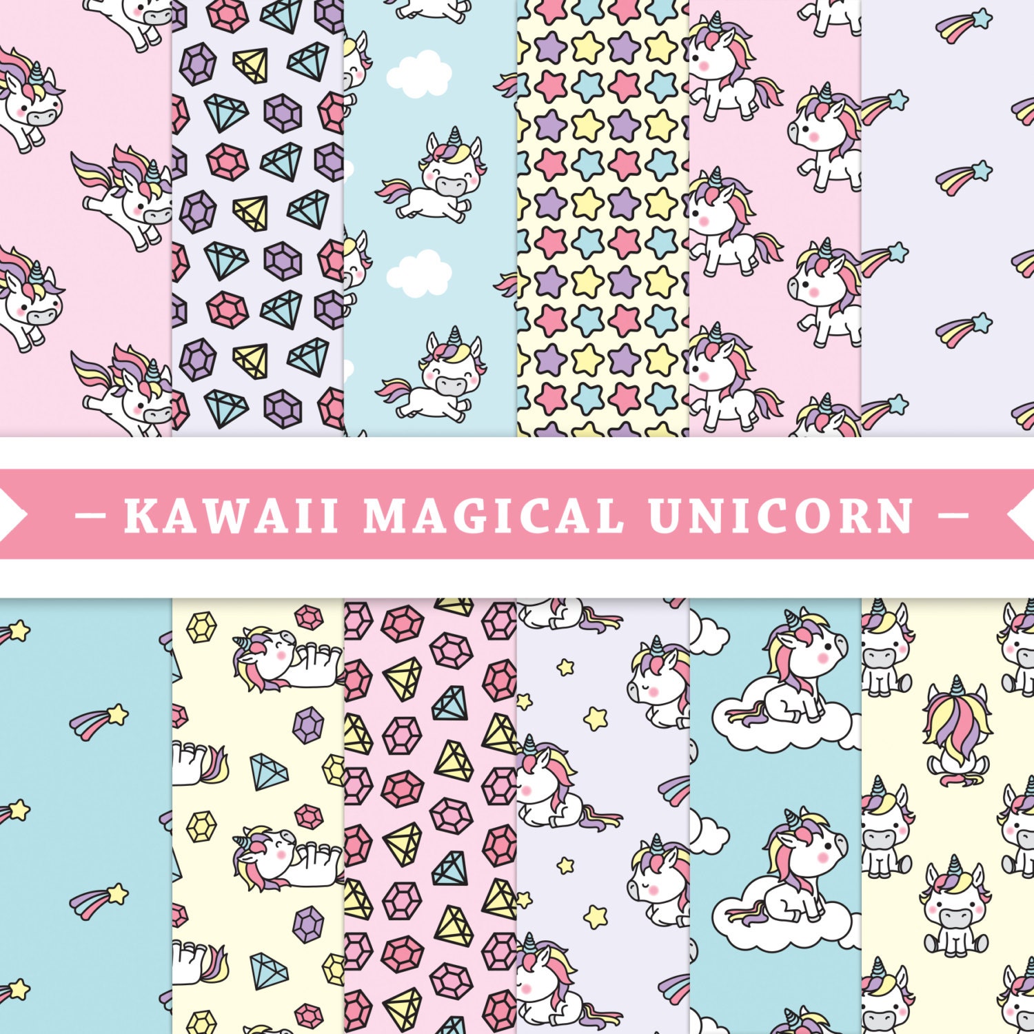 premium digital paper scrapbooking paper kawaii unicorn
