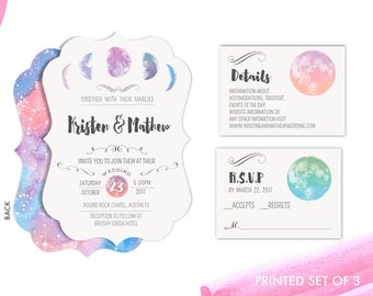 Watercolor Moon Wedding Invitations Set Package minimalist painted galaxy water color Urban minimalistic Wedding Invitations Set