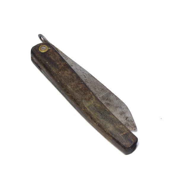 Vintage Antique Turkish wooden handle knife, Turkish pocket knife, dagger, serrated knife