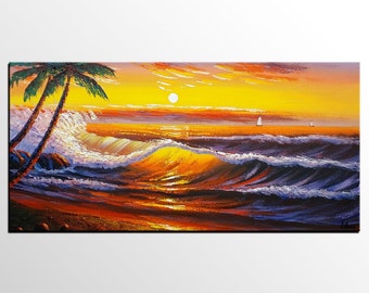 Sunset Palm Tree Painting, Landscape Painting, Abstract Art, Oil Painting, Wall Art, Canvas Painting, Abstract Painting, Large Canvas Art