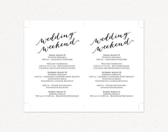 Wedding Weekend Itinerary Details Card Insert Wedding Information Card Template Diy Template Bridesmaid Information Template