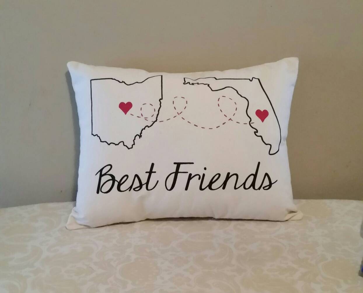 Best Friends Pillow Long Distance Gift State by abbykatepillows