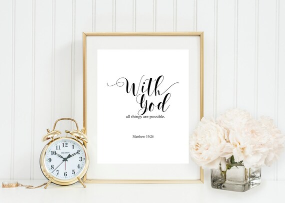 With God All Things are Possible Wall Art Simple Calligraphy