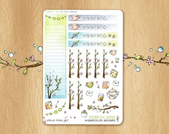 MARCH 2017 - Watercolor Stickers For Springtime, Perfectly Fitting Erin Condren Life Planners and Happy Planners: Sidebar and Checklists