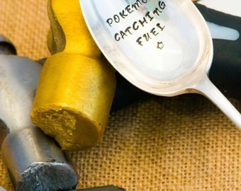 Pokemon Spoon / Personalised Engraved Spoon / Hand Stamped Spoon / Pokemon Gift / Stamped Cutlery / Pokemon Go