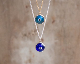 Gold Evil Eye Necklace, Evil Eye Necklace, Silver or Gold Layering Necklace, Protection Jewelry, Blue Evil Eye Pendant, Evil Eye Jewellery