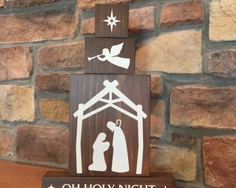 Wood Nativity Blocks - Wood Nativity Set - Oh Holy Night - Child's Nativity Set - Christmas Nativity Set - Kids Nativity Set - Wood Blocks