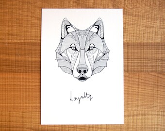 Wolf of Loyalty // Geometric Print // Black and White Home Decor // Digital Print // Wall Art