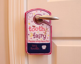 Tooth Fairy Door Hanger, Pocket, Tooth Fairy Pillow Alternative, for girls, pink, white, plum, tooth fairy coin pocket,international, canada