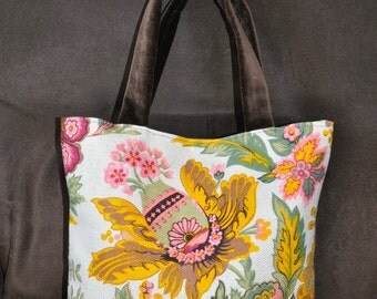 Floral Handbag with Velvet handles