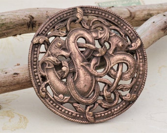 Vintage Knut P. Norway. Bronze Brooch Viking Dragon Style