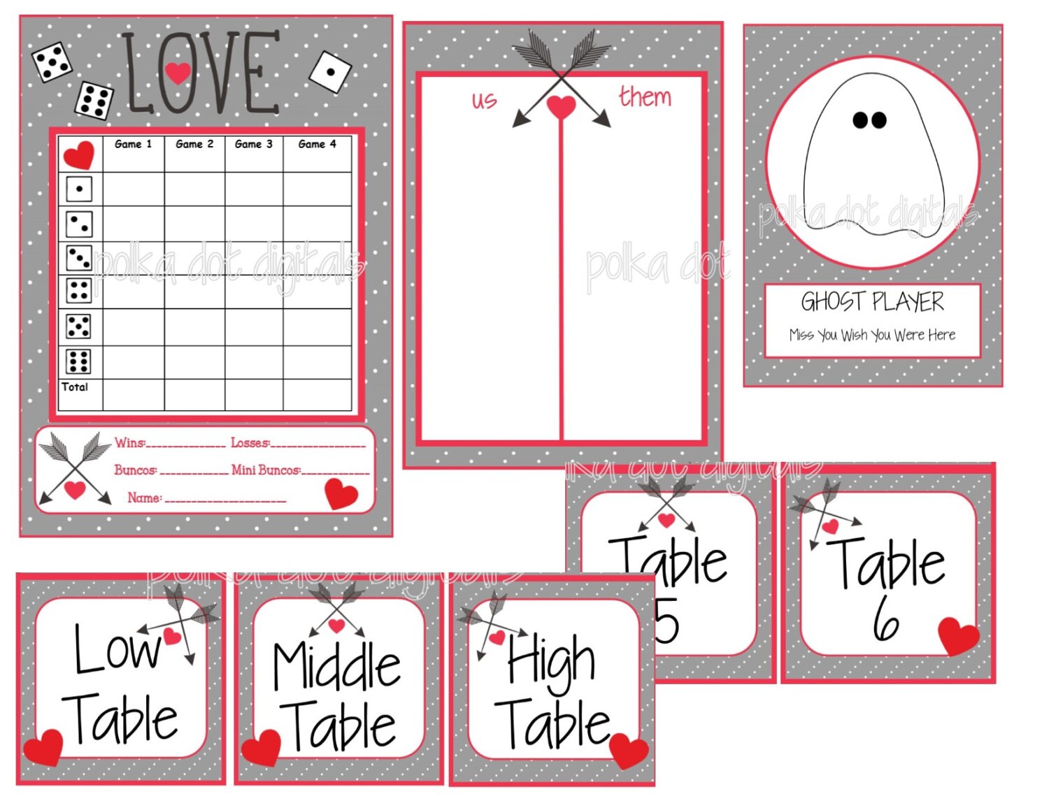 Cupid's Arrow Valentine's Complete Set Bunco Score