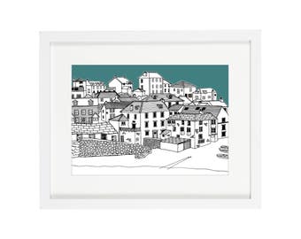 Port Isaac Print | Cornwall Print | Cornwall Illustration | Coastal Prints | Nautical Prints | Coastal Art | Architectural Print