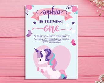Unicorn First birthday invitation Unicorn birthday Unicorn party printable Unicorn invites Unicorn invitation Pony Horse Rainbow Fairytale