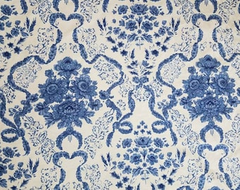 Blue and ivory fabric by Schumacher // upholstery fabric // designer fabric // floral fabric // fabric remnant // home decorator fabric