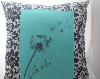 exhale dandelion pillow, wedding gifts for the bride, black and white pillow, graduation gifts, encouragement gift