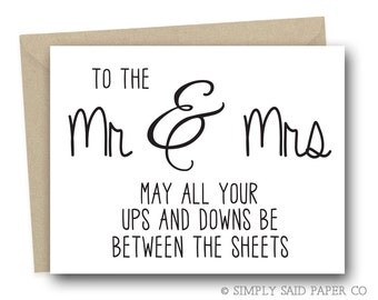 Funny Wedding Congratulations Card To the Mr & Mrs may all your ups and downs be between the sheets - Bride and Groom Card, Mr and Mrs Card