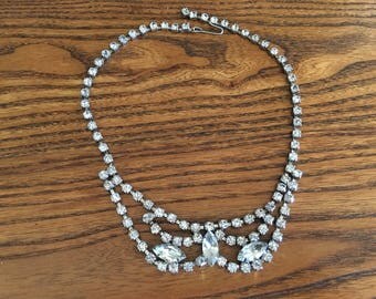 Vintage Clear Crystal Rhinestone Choker Necklace 1168