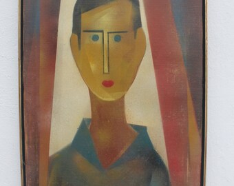 Vintage Figural Abstract Signed Painting.