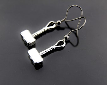 Silver Thor Hammer Charm Dangle Earrings, Thor Hammer Charm, Thor Hammer Earrings, Hammer Earrings, Thor Hammer Pendant, Thor Hammer Jewelry