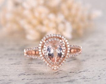 18 Karat Rose Gold Diamond Halo Split Shank Cushion Cut