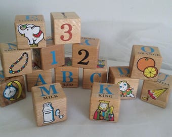 Vintage Pre School ABC Beginners Blocks 1950's in Original Box//Nichigan's Toy ABC Blocks//Alphabet and Numbers Blocks//Wooden ABC Blocks