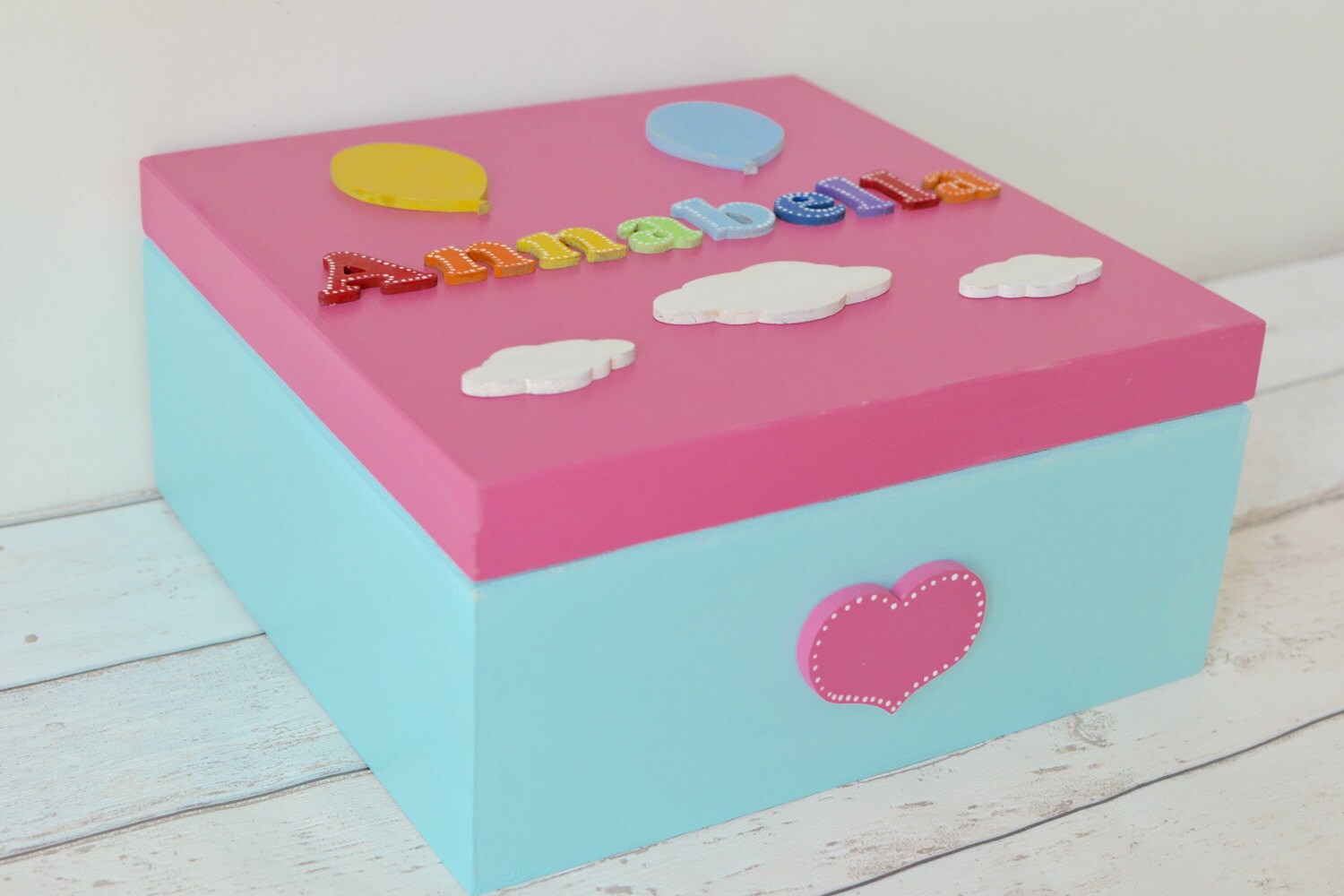 Large Wooden Keepsake Box Rainbows Baby Gift Baby's Firsts