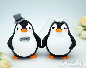 Custom Love Bird Penguin Wedding Cake Toppers-Unique Bride And Groom Penguin Wedding Cake Toppers
