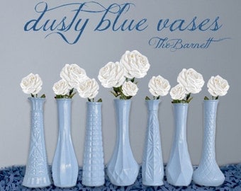 Dusty Blue, Blue Vases, Dusty Blue Wedding, Blue Centerpieces, Lot of Bud Vases, Dusty Blue Decor, Blue Baby Shower Centerpieces