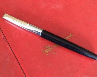 Waterman Vintage Student Model Cartridge Fountain Pen from 1950s, Black with Chrome Cap, Gold-tone Clip, Steel Nib