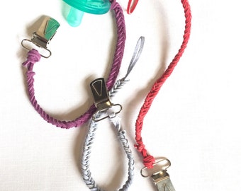 Braided Suede Pacifier Clip // Assorted Colors