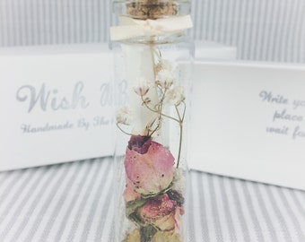 Message in a Bottle, Antique Rose Wish Bottle, Vintage Wedding, Shabby Chic Wedding, Bridal Party, Bridesmaid Gift, Paper Anniversary, Roses