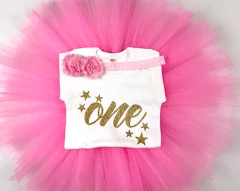 Twinkle twinkle little star first birthday outfit - First Birthday Girl Outfit - 1st Birthday Outfit - Pink and Gold - Personalized