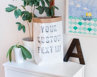 Custom Text Letterpress Hand Printed Paperbag storage bag, Sac de rangement, Sac en papier, Paper bag, papiertüte aufbewahrung cadeau gift