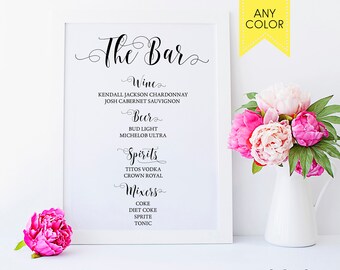 Wedding bar sign Bar menu sign Bar menu wedding printable Custom bar menu Wedding bar menu Wedding bar decor Drink menu sign calligraphy