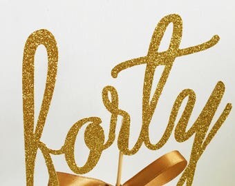 Forty Cake Topper, 40th Birthday, Fortieth, Fifty, Sixty, Seventy, Delicate Glitter Script, Celebration Cake Decoration, Anniversary