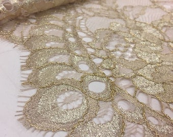 Blush Gold lace fabric, French Lace, gold yarn lace , chantilly gold lace fabric