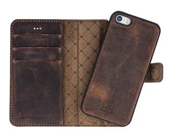 iPhone SE 5 5S Detachable Wallet Case - Snap-on Case (2 Case in 1), iPhone 5S Case, Perfect for Cards and Cash,iPhone Se in AnticBrown