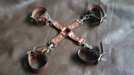 Handmade 1 inch wide heavy leather bdsm bondage 4 point hogtie