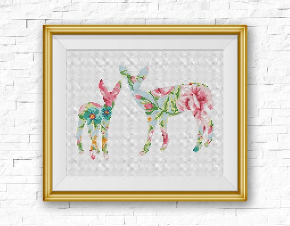 BOGO FREE Deer Cross Stitch Pattern Floral Baby Deer Counted