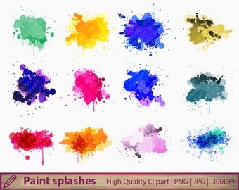 Colorful paint splatters clipart, paint stains clip art, splashes, scrapbooking, instant digital download, png jpg 300dpi