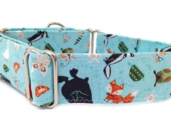 1.5 Inch Martingale Collar, Martingale dog collar, greyhound collar, great dane collar, Forest animals martingale, woodland martingale
