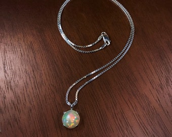 Opal Necklace, Rainbow Opal, Genuine Opal, Fire Opal, Opal Pendant, Fine Jewelry, Silver Pendant, Large Pendant, Special Occasion, Authentic