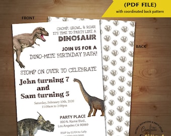 Dinosaur Birthday Invitation dino party invite single or combined siblings party Instant Download YOU EDIT TEXT & print yourself invite 5519