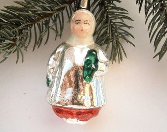 Rare! Girl Christmas glass ornament, Antique Christmas ornament, Vintage Soviet 1950s Christmas, Christmas decor,Retro Tree decoration,