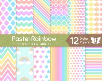 Pastel Rainbow Digital Paper, Soft Color Seamless Pattern, Colorful Tileable Background, Digital Craft Download, Commercial Use