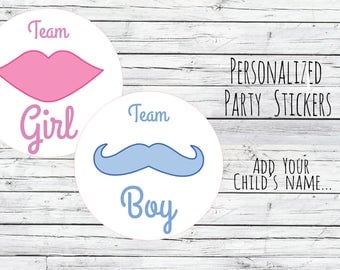 Lips or Moustache Gender Reveal Party Stickers Team Boy, Team Girl, Baby Shower Voting, Favor Tags, Labels, You Choose Size